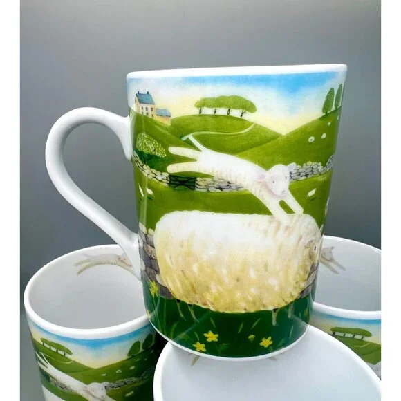 Department 56 Green Acres By Judith Glover Sheep Mugs Set Of 4 Ceramic Pastoral - Picture 5 of 9